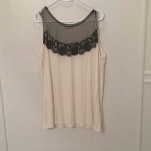Avenue Cream and Black Laced Neckline Tank 18/20